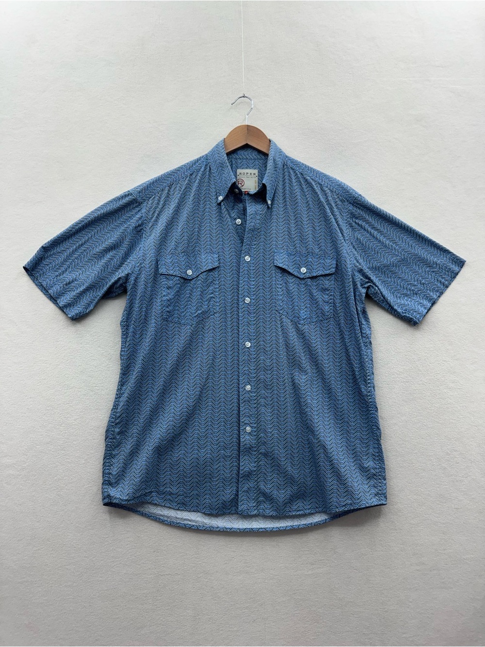 Roper Men’s Medium Western Short Sleeve Shirt Blue Button Up Ranch Wear